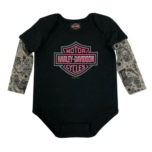 Baby Girls' Glitter B&S Mesh Tattoo Long Sleeve Creeper