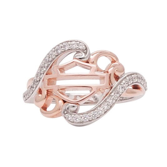 Women's Silver Rose Gold Plated Bling B&S Filigree Ring