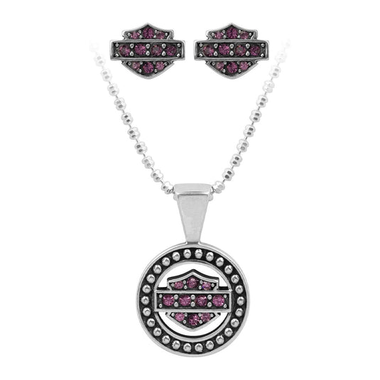 Women's Purple Circle Necklace & Earrings Set