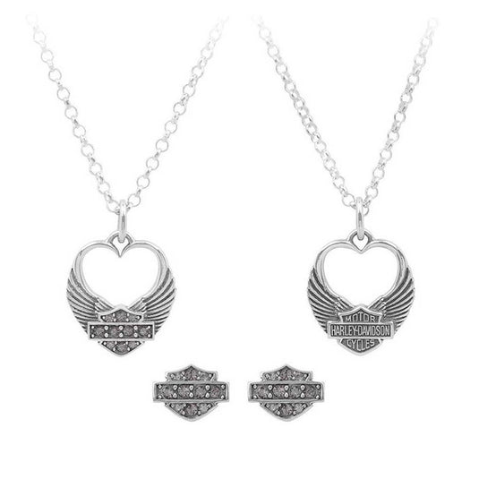 Women's Winged Heart Necklace & Earrings Gift Set