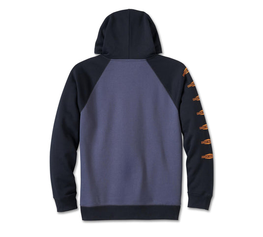 Men's Old English Stacked Bar & Shield Raglan Hoodie - Colourblock - Harley Black & Surf the Web