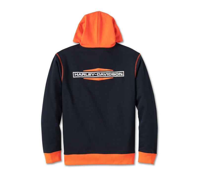 Load image into Gallery viewer, Men&#39;s Kickstart Pullover Hoodie - Colorblock - Harley Black &amp; Harley Orange
