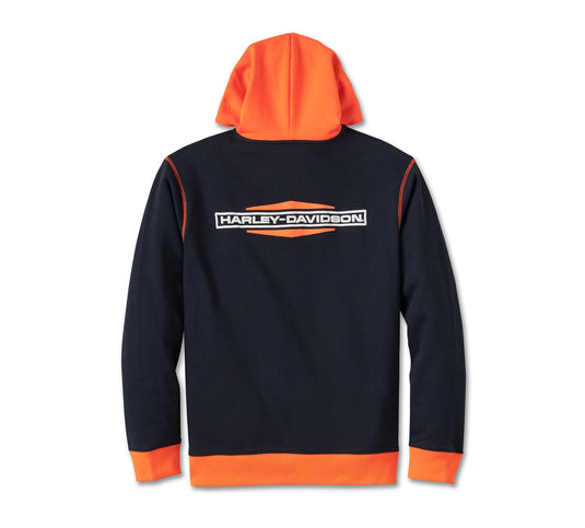 Men's Kickstart Pullover Hoodie - Colorblock - Harley Black & Harley Orange