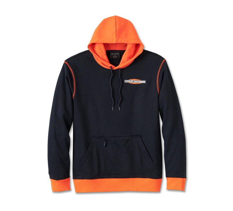 Load image into Gallery viewer, Men&#39;s Kickstart Pullover Hoodie - Colorblock - Harley Black &amp; Harley Orange
