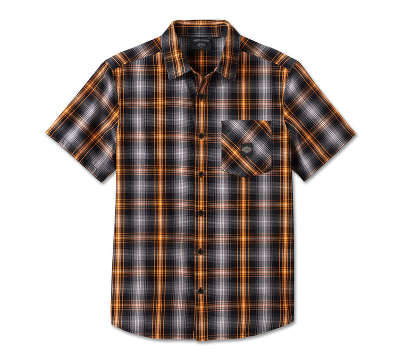 Load image into Gallery viewer, Men&#39;s Staple Short Sleeve Shirt - Plaid - Harley Black &amp; Quiet Shade
