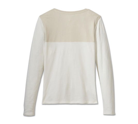 Women's Timeless Long Sleeve Henley - Colorblock - Cloud Dancer & Silver Birch