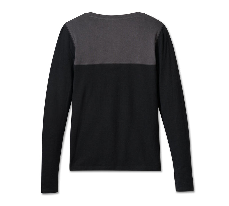 Load image into Gallery viewer, Women&#39;s Timeless Long Sleeve Henley - Colorblock - Harley Black &amp; Blackened Pearl
