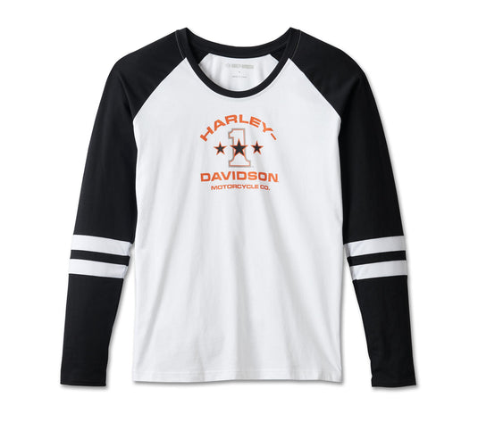 Women's First-Class Long Sleeve Raglan Top - Colorblock - Bright White & Harley Black