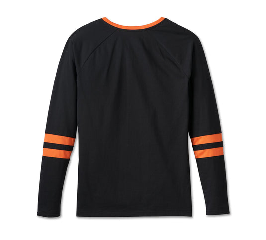 Women's First-Class Long Sleeve Raglan Top - Colorblock - Harley Black & Harley Orange