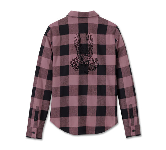 Women's Retro Long Sleeve Flannel Shirt - Plaid - Wistful & Harley Black