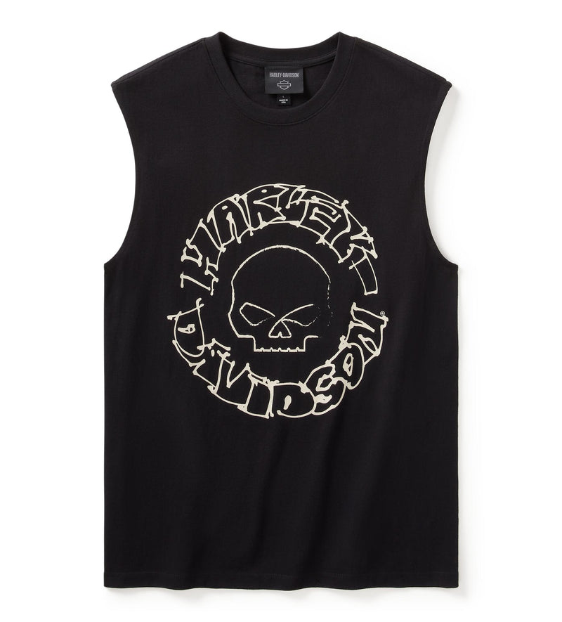 Load image into Gallery viewer, Willie G Circle Skull Sketch Art Muscle Tee
