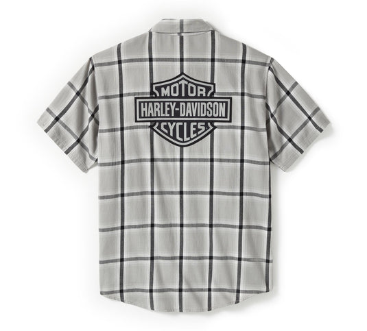 Men's Bar & Shield Staple Short Sleeve Shirt - Plaid Ghost Grey & Asphalt