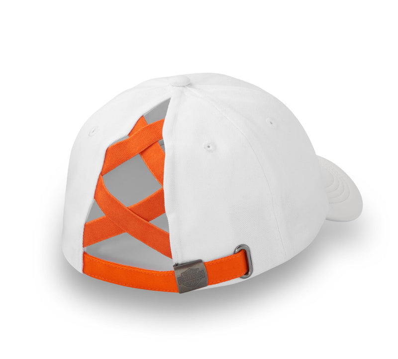 Load image into Gallery viewer, Women&#39;s Stacked Bar &amp; Shield Ponytail Cap - Bright White
